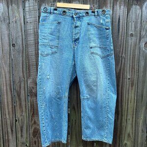 Free People We The Free Moxie Pull On Barrel Jeans Size 32 Paint Splatter